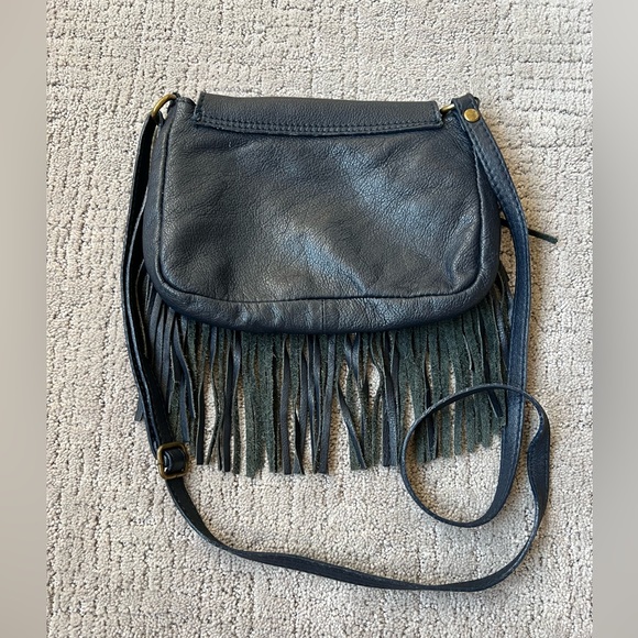 Borse in Pelle Genuine Italian Leather Navy Blue Fringe Boho Crossbody - Picture 8 of 9